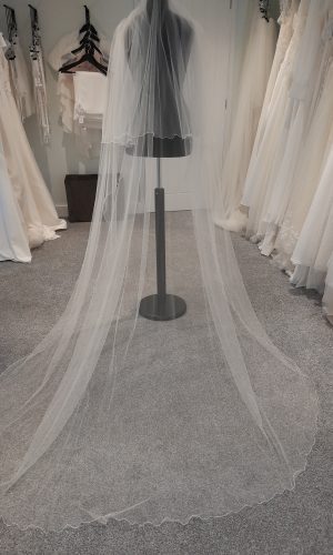 Bianco Evento veil S212. Two-tier chapel length veil with a corded edge